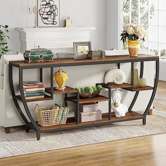 Table with Storage Industrial Entryway Table TV Stand