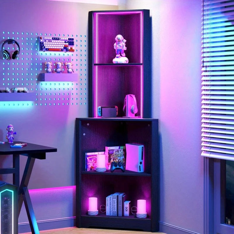 Corner Shelf with LED Light Bookshelf