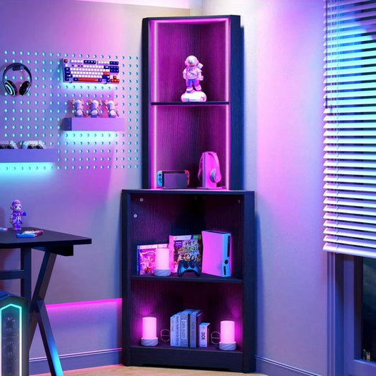 Corner Shelf with LED Light Bookshelf