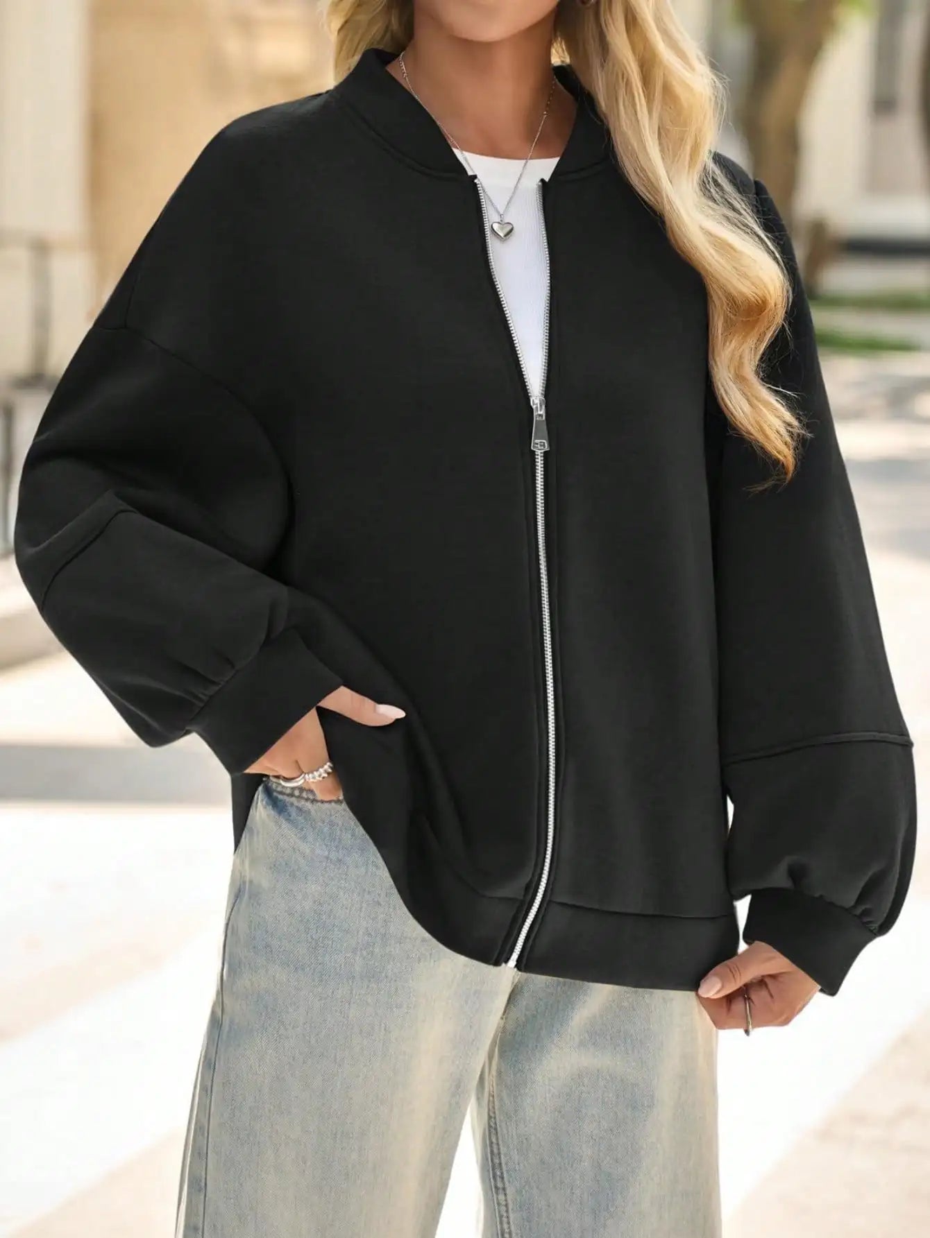 Fisoew Womens Full Zip Up Sweatshirt Jackets Casual Fleece Long Sleeve Loose Warm Bomber Jacket Coats Fall Outfits