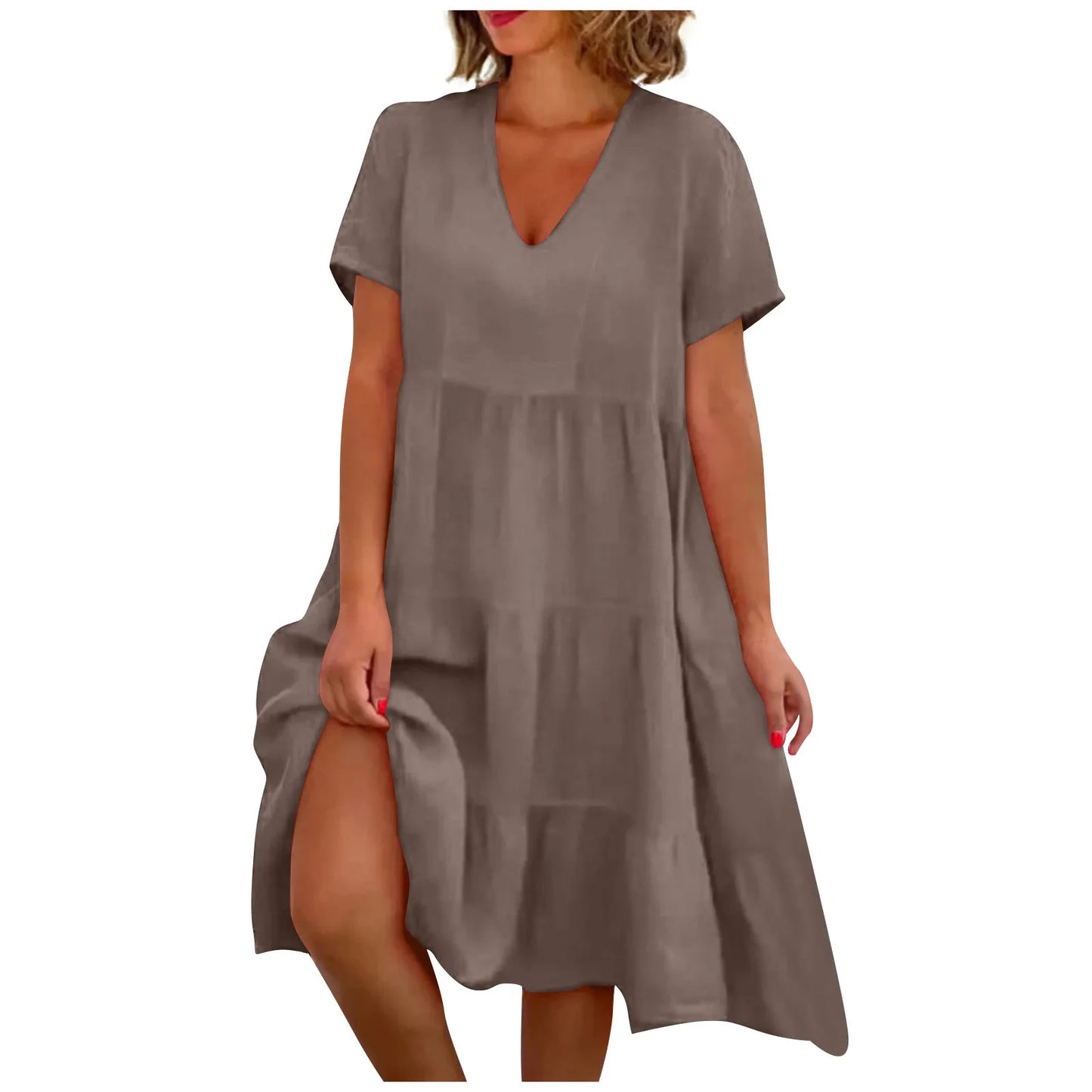 Summer European and American Plus Size Women's Skirts Loose Casual Short Sleeve Belted Elegant Large Size Dress