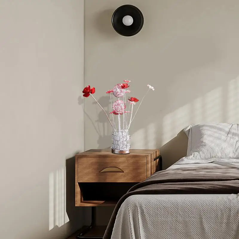 Floral Table Lamp Modern Elegant Hexagonal Chrome Vase