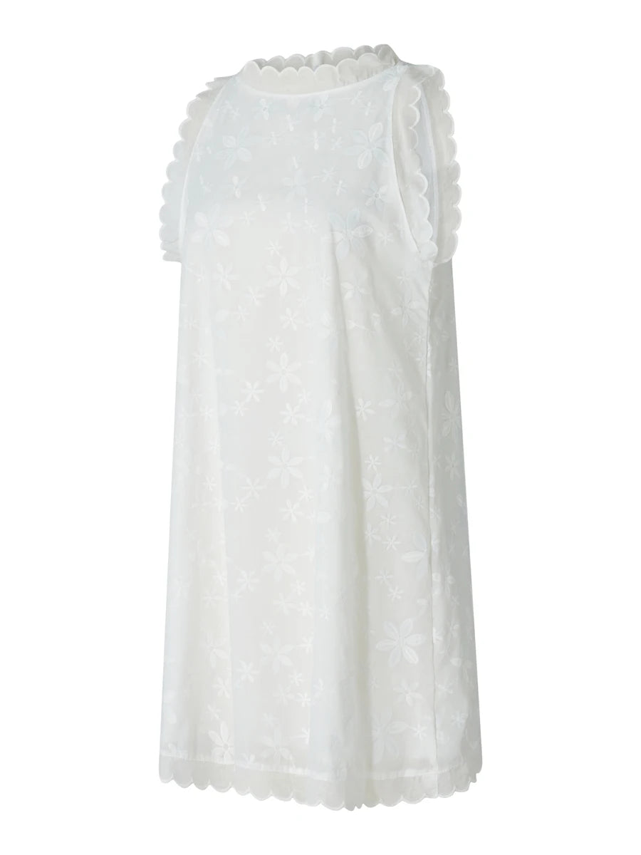 Women Summer Casual Short Dress Flower Lace Crew Neck Sleeveless