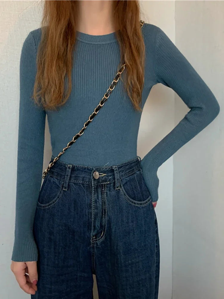 2025 New Women Sweater Autumn Winter Long Sleeve Pullover Basic Top Fashion O-neck