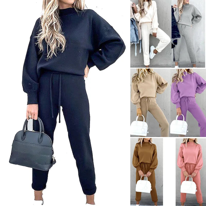 Autumn Winter 2Pcs Set Women Tracksuit Long Sleeve Pullover