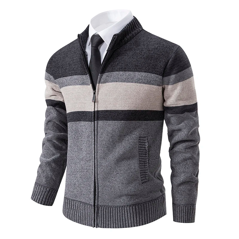 Mens Thickened Fleece Cardigan Hoodie With Zipper Mandarin Collar