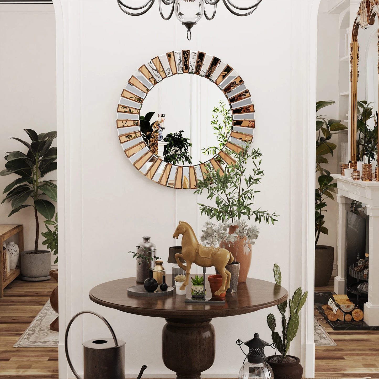 Decorative Mirrors Round Sunburst Wall Mirror Beveled Edge Glass