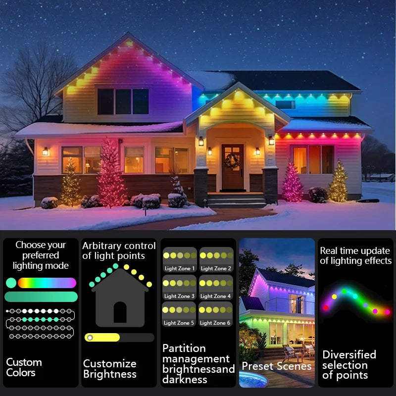 150ft 100ft 50ft Permanent Outdoor Lights Smart RGBIC Outdoor Lights with 75 Scene Modes