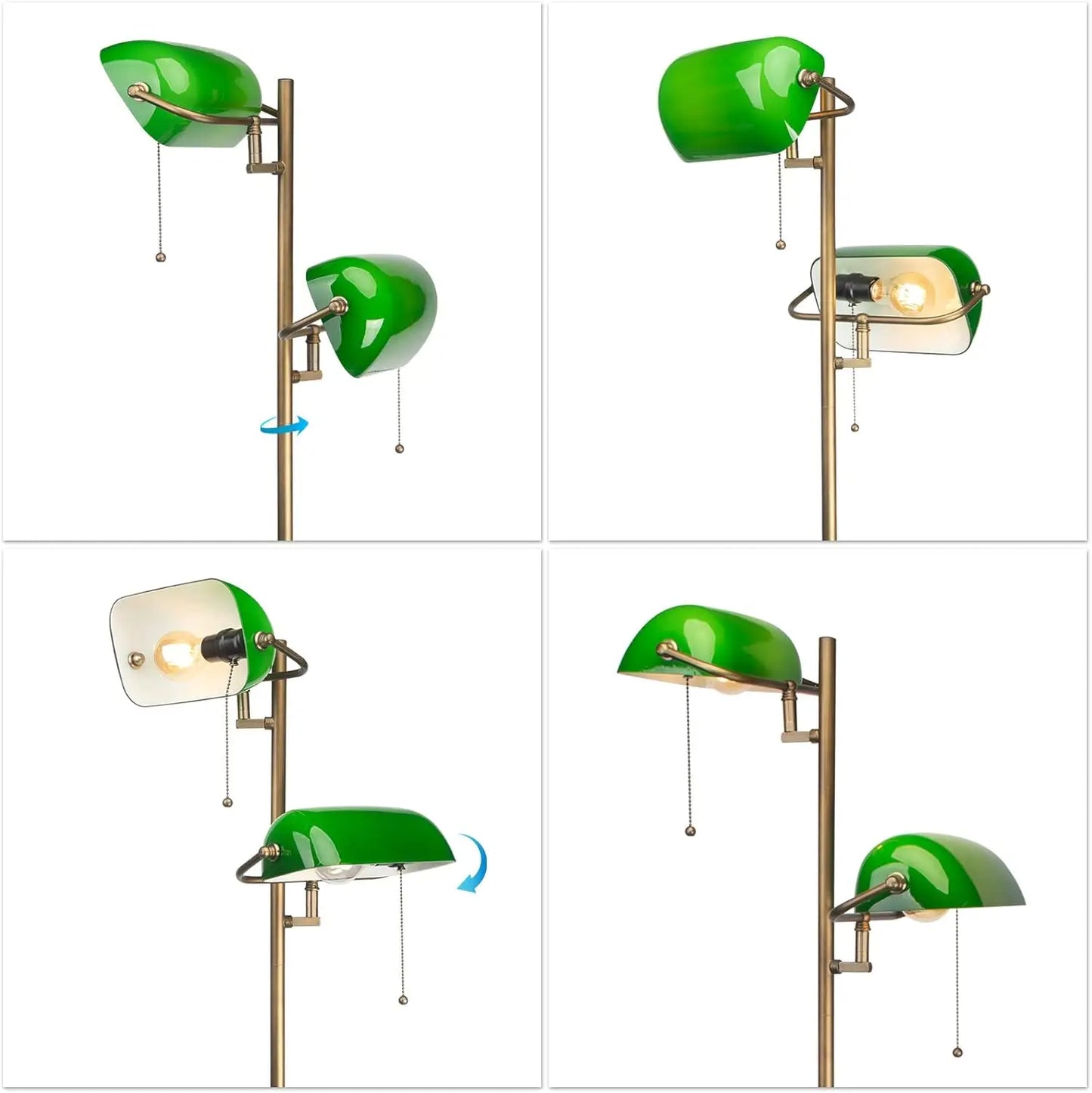 Art Deco Glass Floor Lamp With Adjustable Arm Pull Chain
