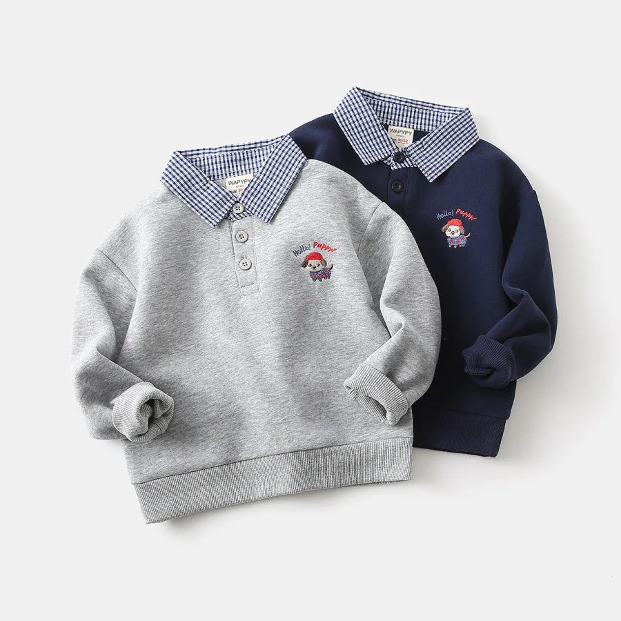 Spring 2026 Children Boys Sweatshirt Cotton Dog Embroidery Kids Boys Pullovers