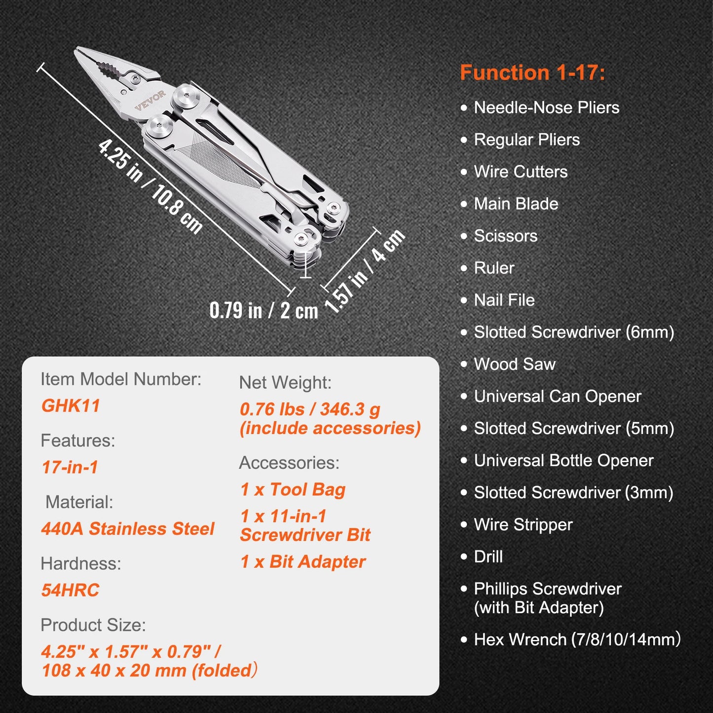 VEVOR 16 17-In-1 Multitool Pliers