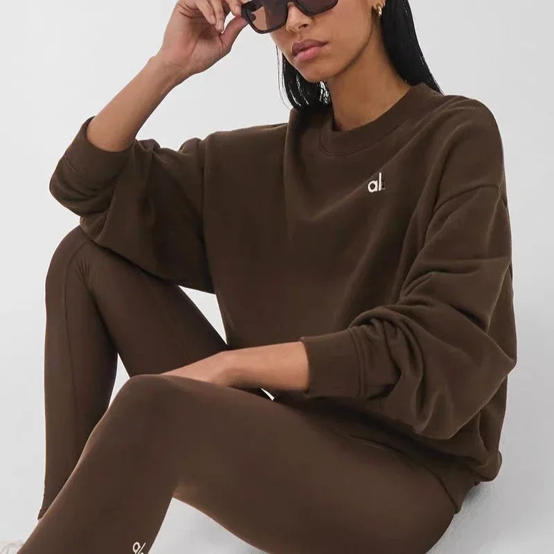 Long-sleeved Pullover Women Black Sports O-neck Korean Oversized Hoodie Tops