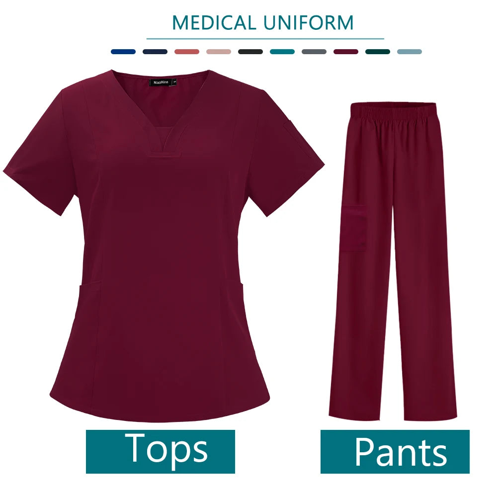 Women Medical Scrub Set Twill Polyester Spandex Nurse Uniform
