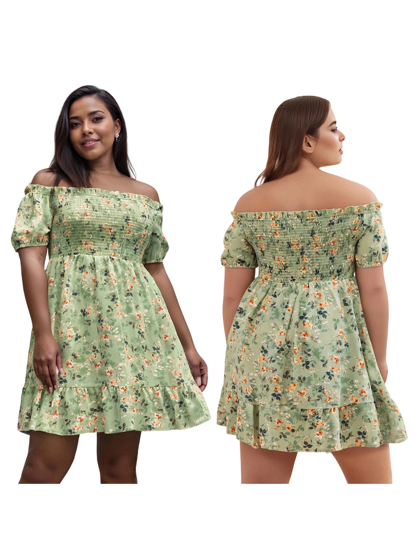 Elegant Plus Size Women s Off Shoulder Maxi Dress with Floral Print and Ruffle Detailing
