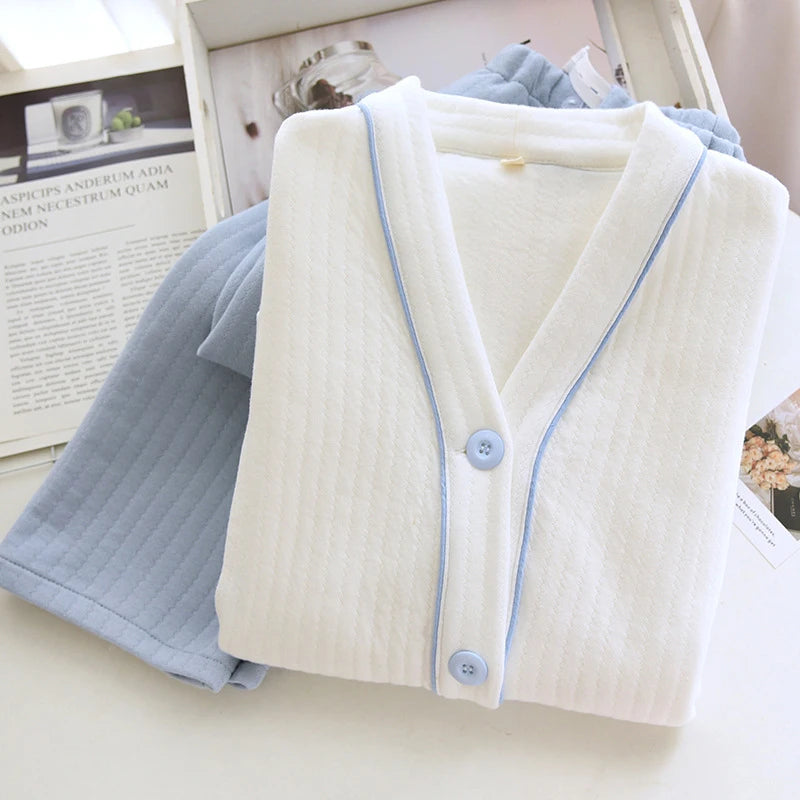 New Pregnant Women Nursing Pajamas Set Thickened Cotton Confinement Clothes