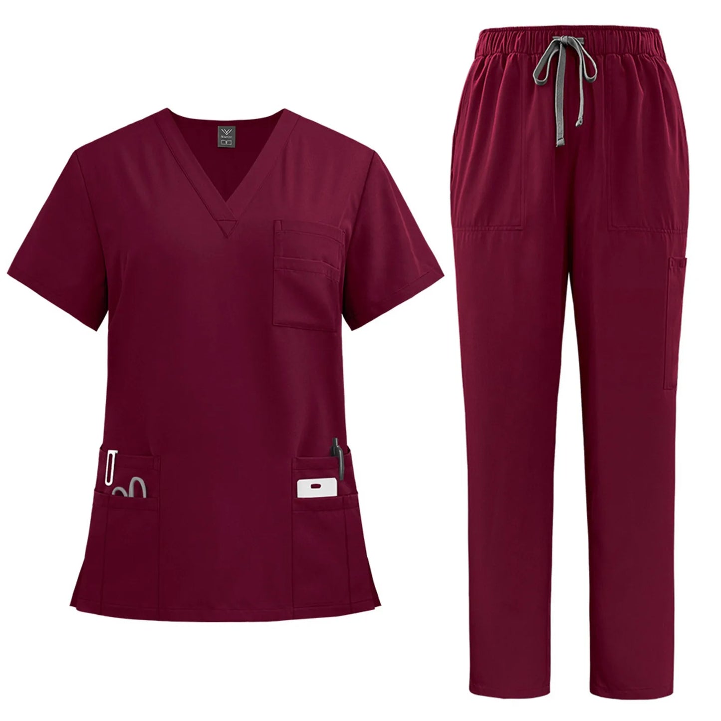 Women's solid color nurse uniform quick-drying fabric v-neck short-sleeved trousers suit