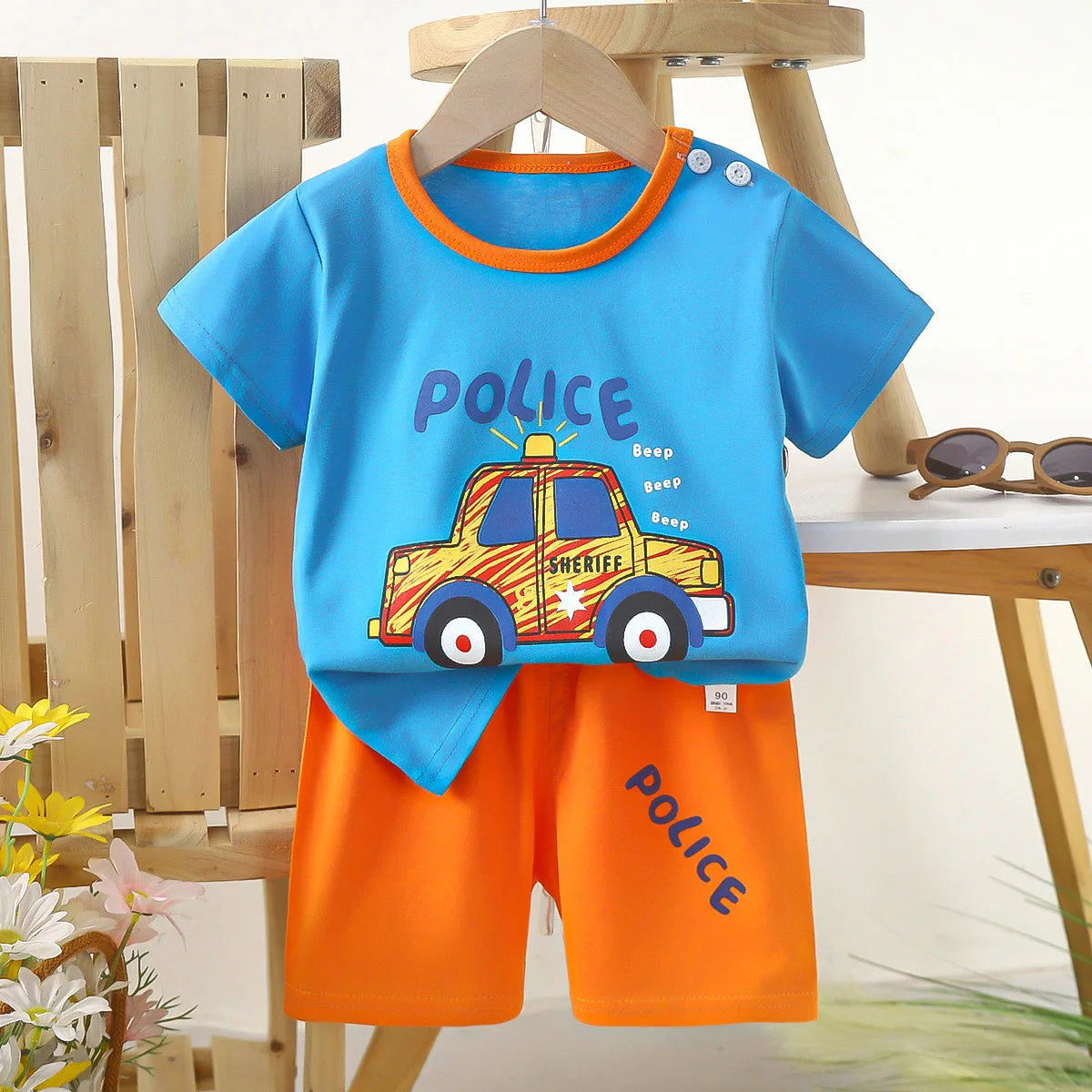 Pure Cotton Kids Cartoon Clothing Summer Short Sleeve Suits Boys Girls T-Shirts+Short