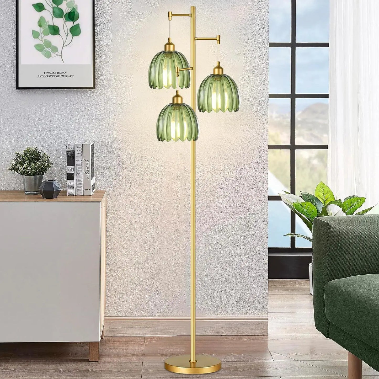 Mid Century Modern Floor Lamp With Brass Tree 3 Lights