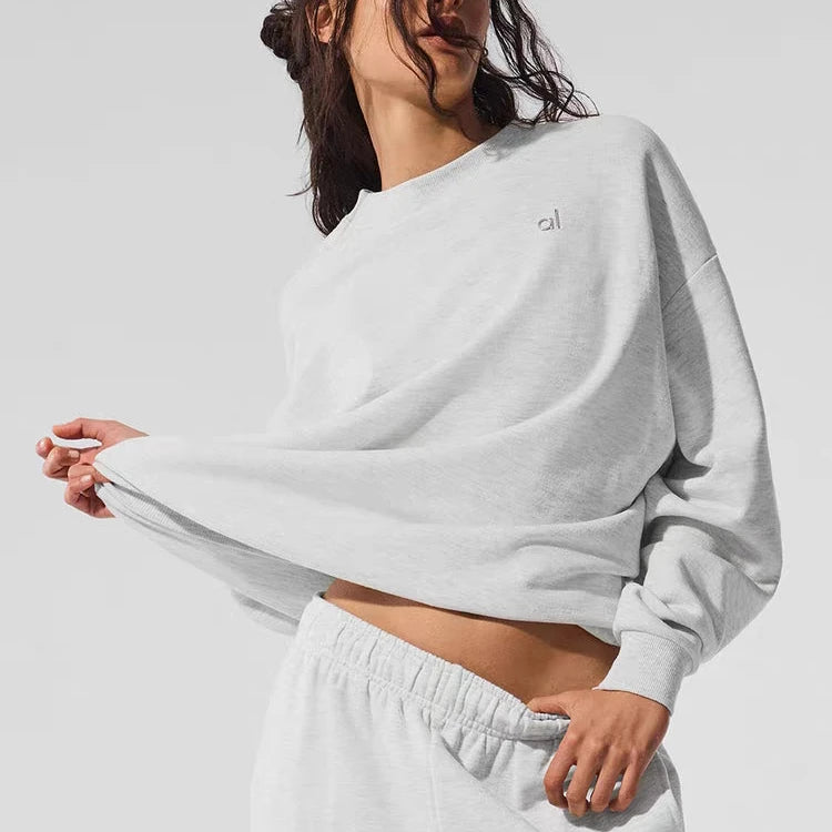 Long-sleeved Pullover Women Black Sports O-neck Korean Oversized Hoodie Tops