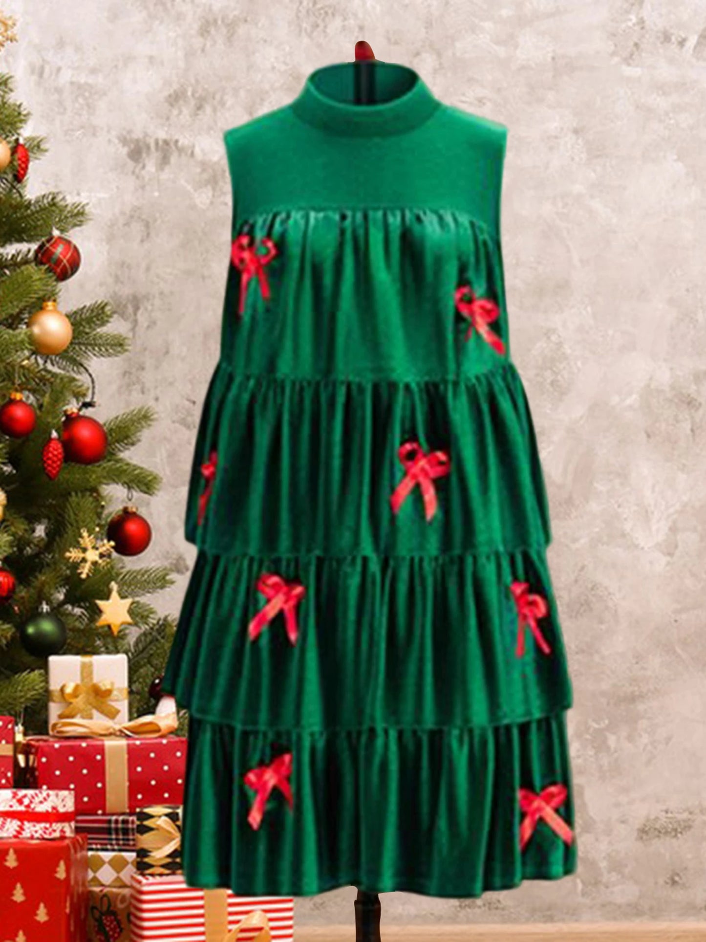Women s Festive Holiday Dress Elegant Flowy A-Line Silhouette with Charming Bow