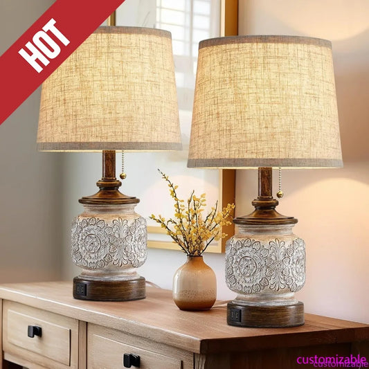 Customizable Farmhouse Bedside Table Lamps Set of 2 for Nightstand
