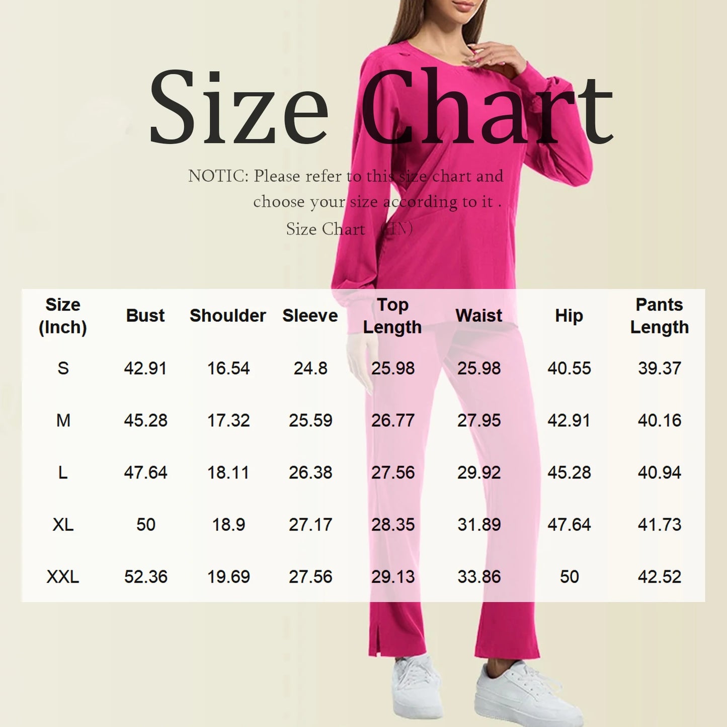 Women's Nurse Scrub Set Round Neck Long Sleeve Multi-Color Split Hem Pants Multi-Pocket