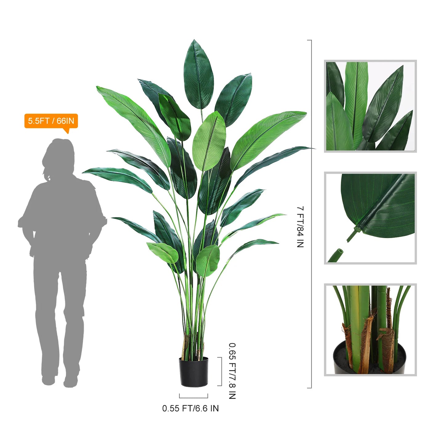 Artificial Bird of Paradise Plant 6FT(72in)/7FT(84IN) Fake Palm Tree for Indoor Outdoor Modern Decor