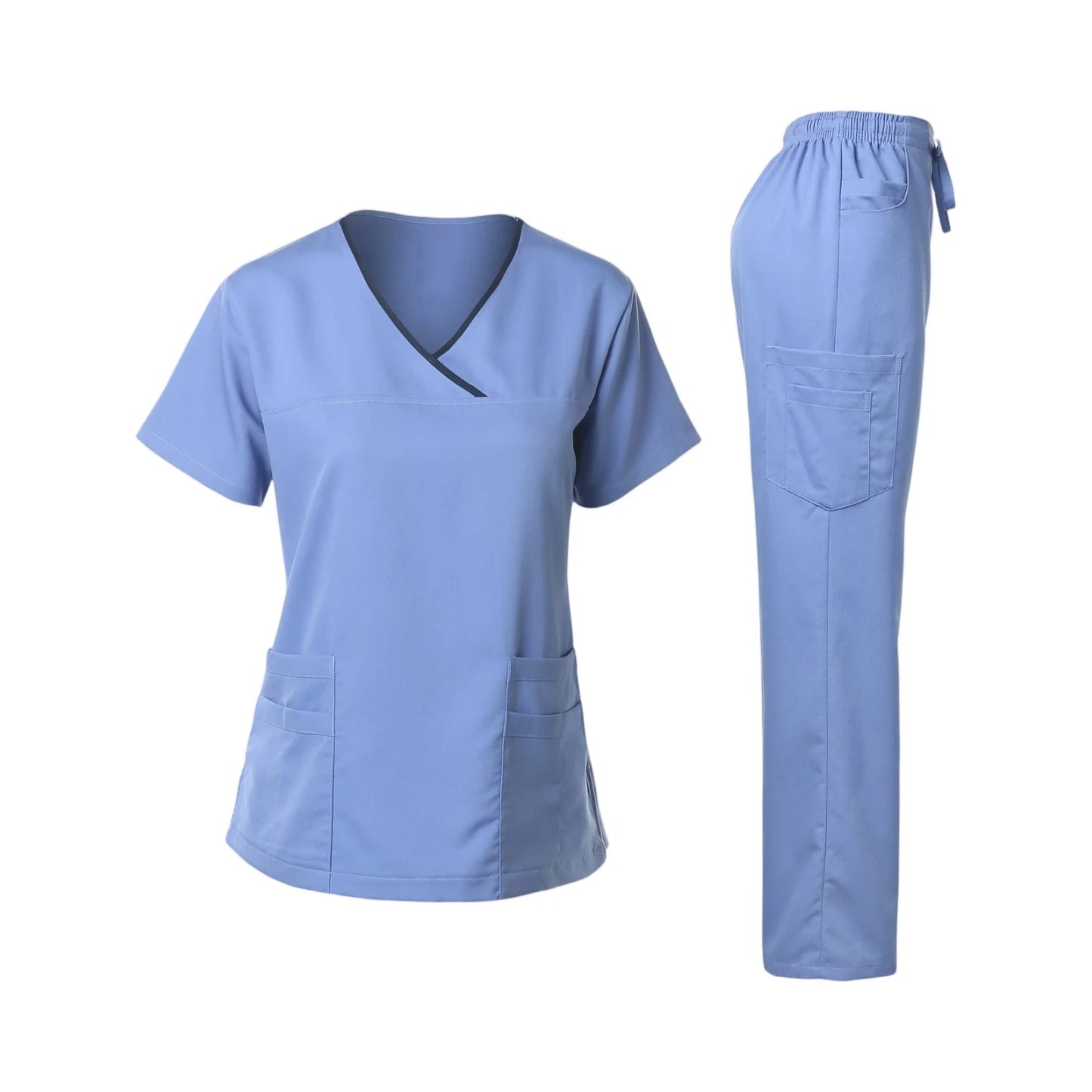 Nurse Scrub Set V Neck Short Sleeve Medical Uniform Pockets