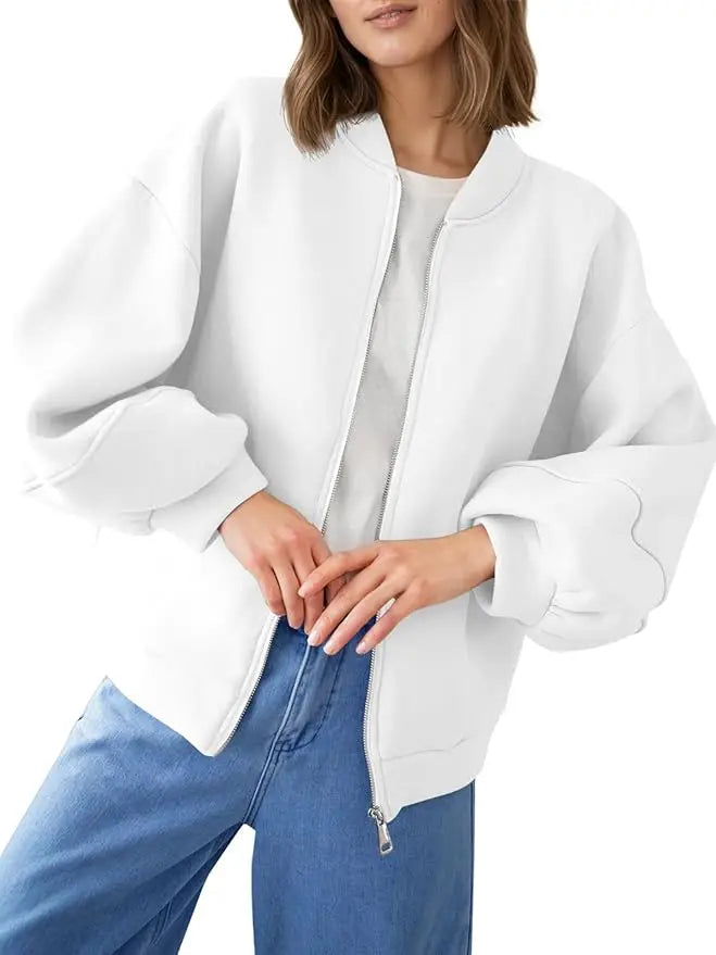 Fisoew Womens Full Zip Up Sweatshirt Jackets Casual Fleece Long Sleeve Loose Warm Bomber Jacket Coats Fall Outfits