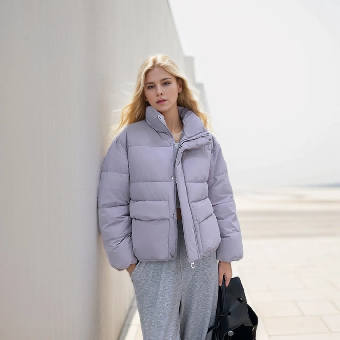 Women's Down Cotton Coat Short Stand-up Collar Autumn/winter Solid Color