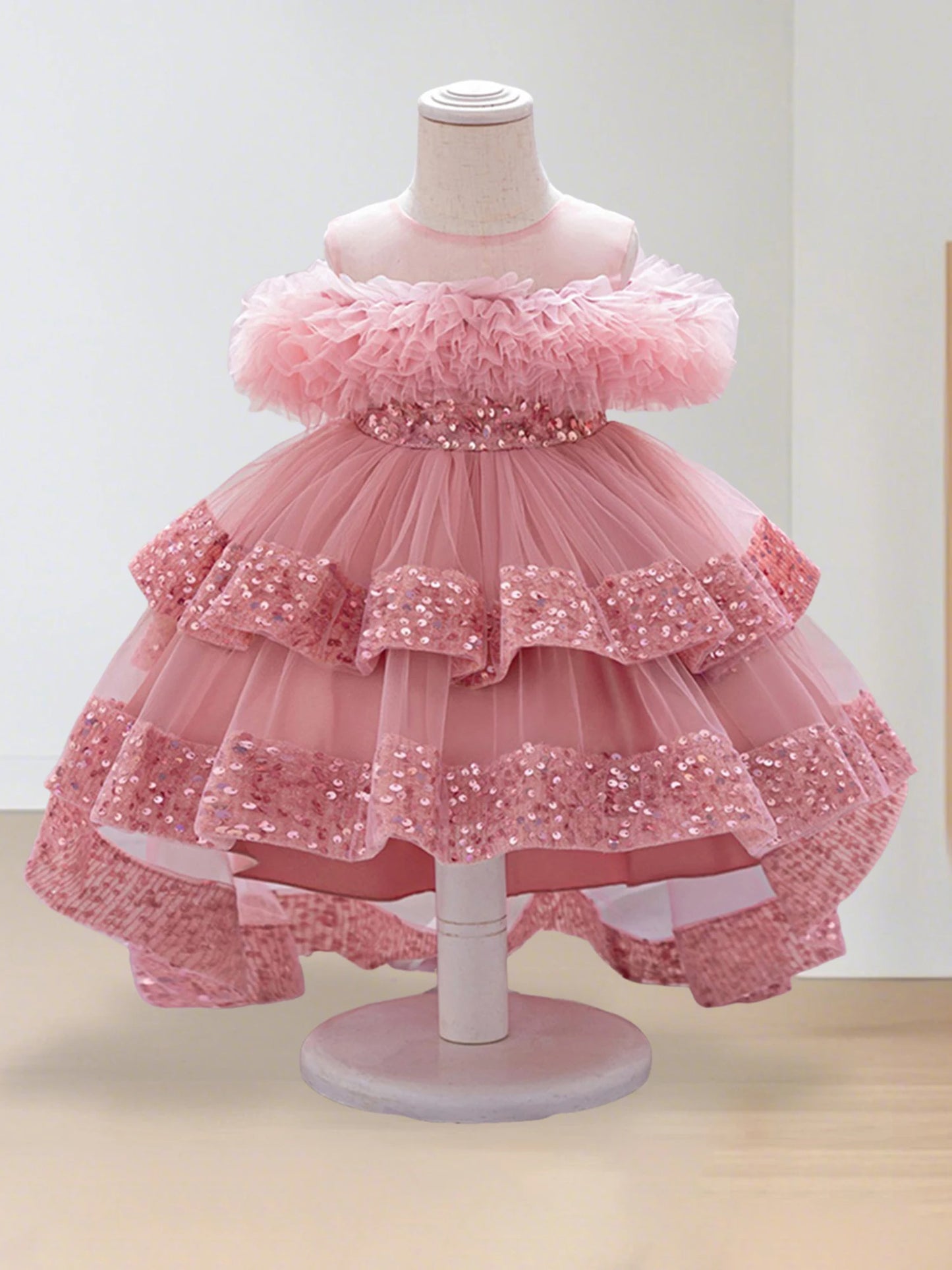 Princess Dress with Tulle Skirt and High-Low Hemline Perfect for Birthday Parties and Weddings