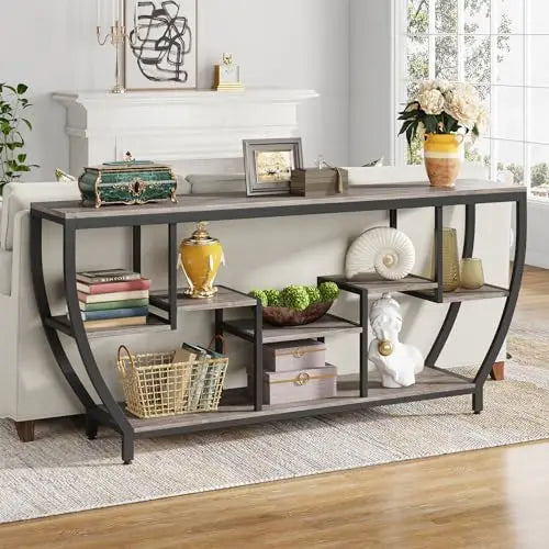 Table with Storage Industrial Entryway Table TV Stand