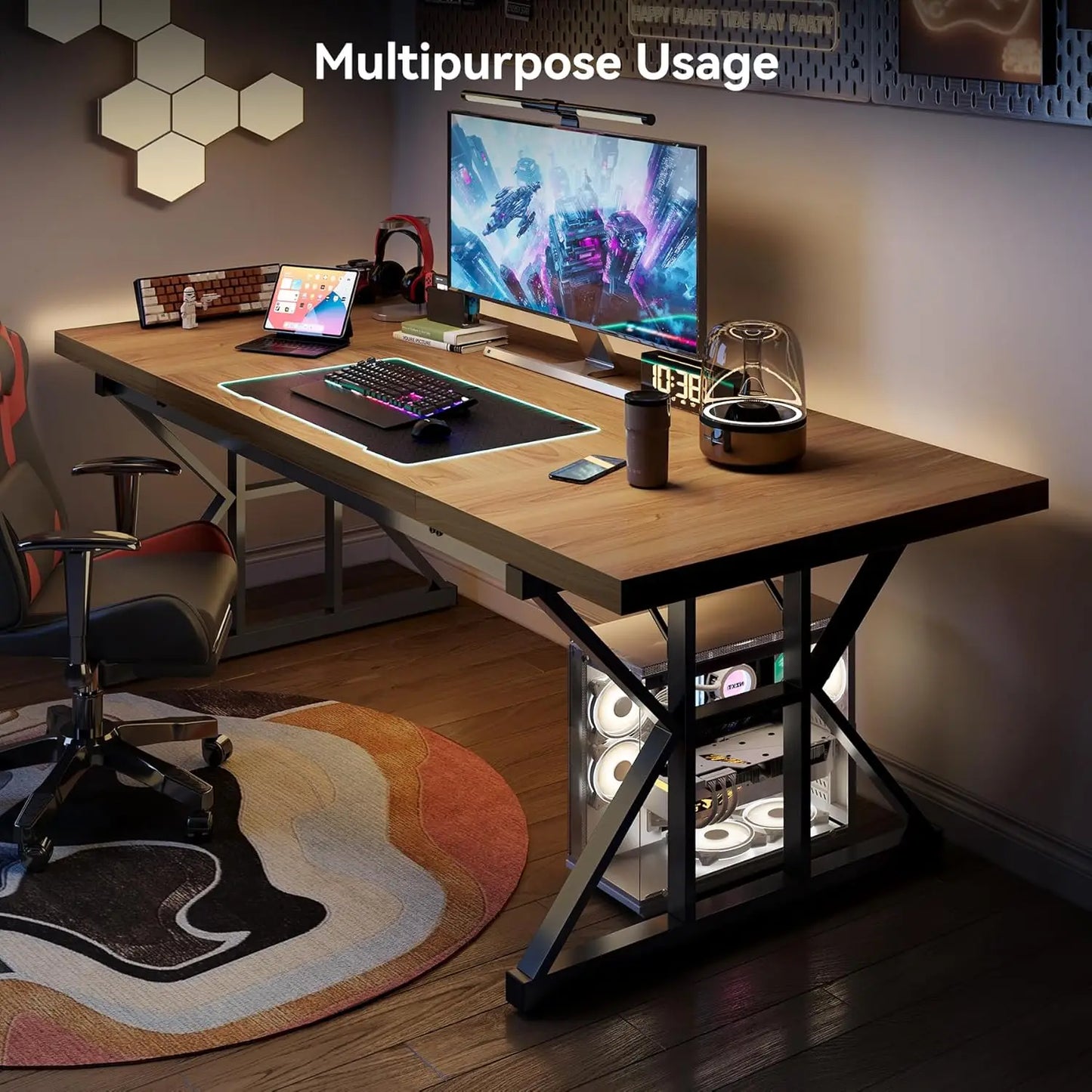 LITTLE TREE 70.8-Inch Office Desk, Executive Office Desk, Modern Work Desk, Large Farmhouse Writing Table Computer Desk for Home