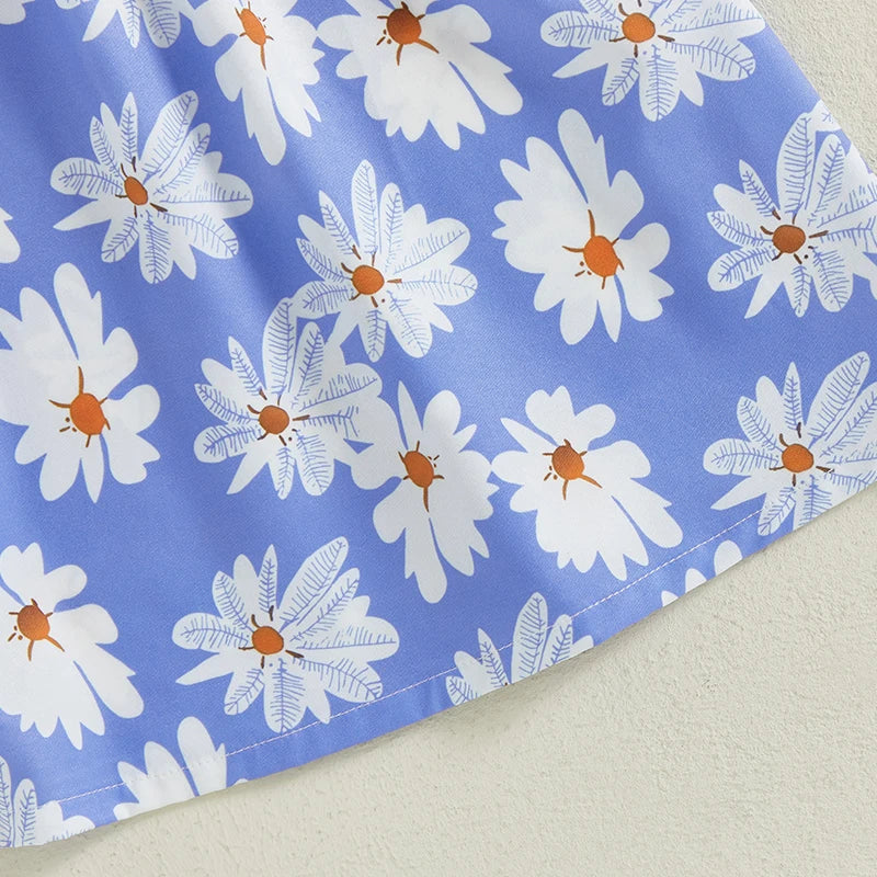 Girls Sleeveless Floral Print Square Neck Bow Summer Dress Kids Casual Clothes