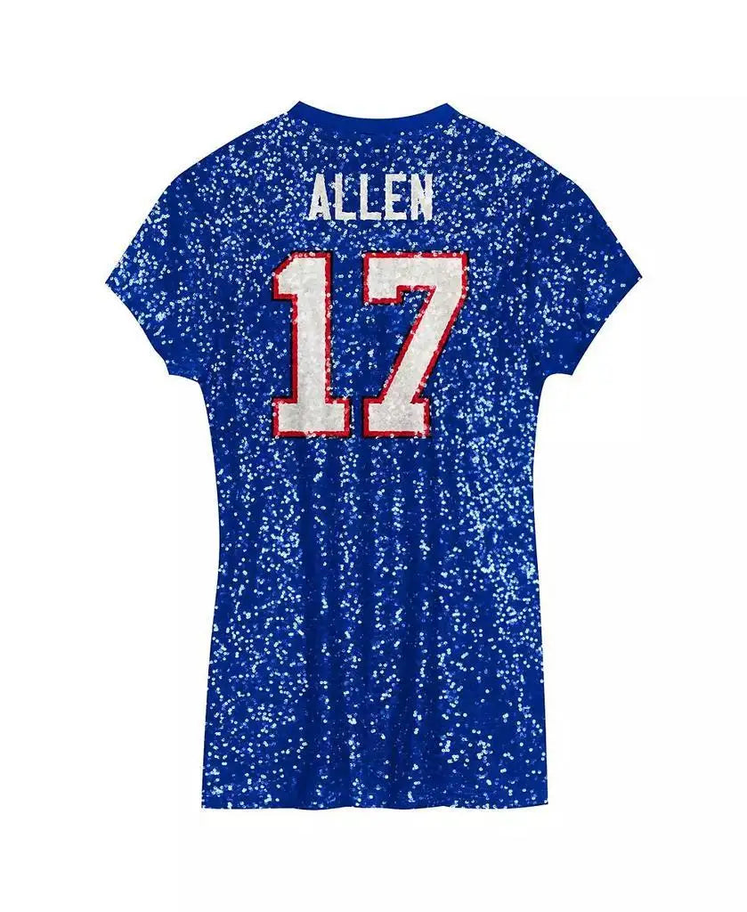 Outerstuff | Big Girls Josh Allen Royal Buffalo Bills Sequin Player Name Number V-Neck Dress