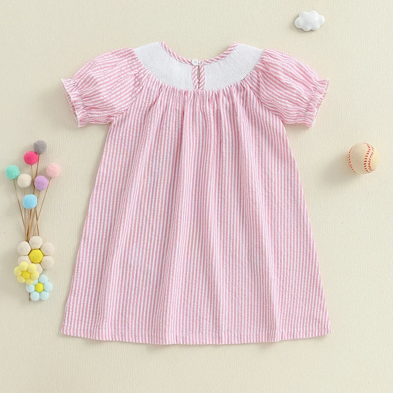 Children s Girl Dress Short Sleeve Crew Neck Floral Embroidery A-Line