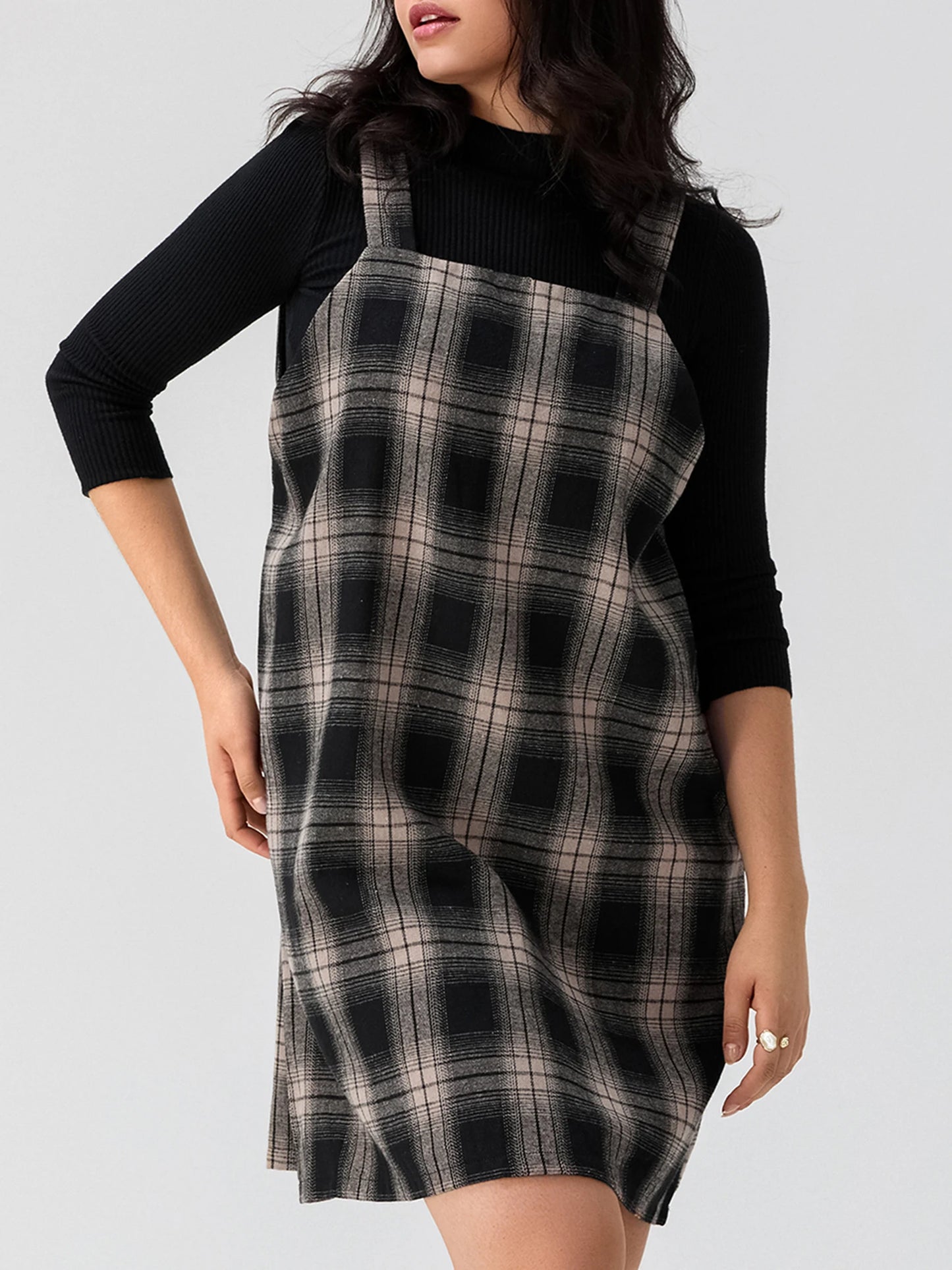 Women V Neck Long Sleeve Tunic Dress With Pockets Casual