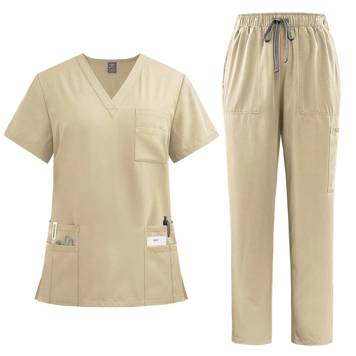 Women's solid color nurse uniform quick-drying fabric v-neck short-sleeved trousers suit
