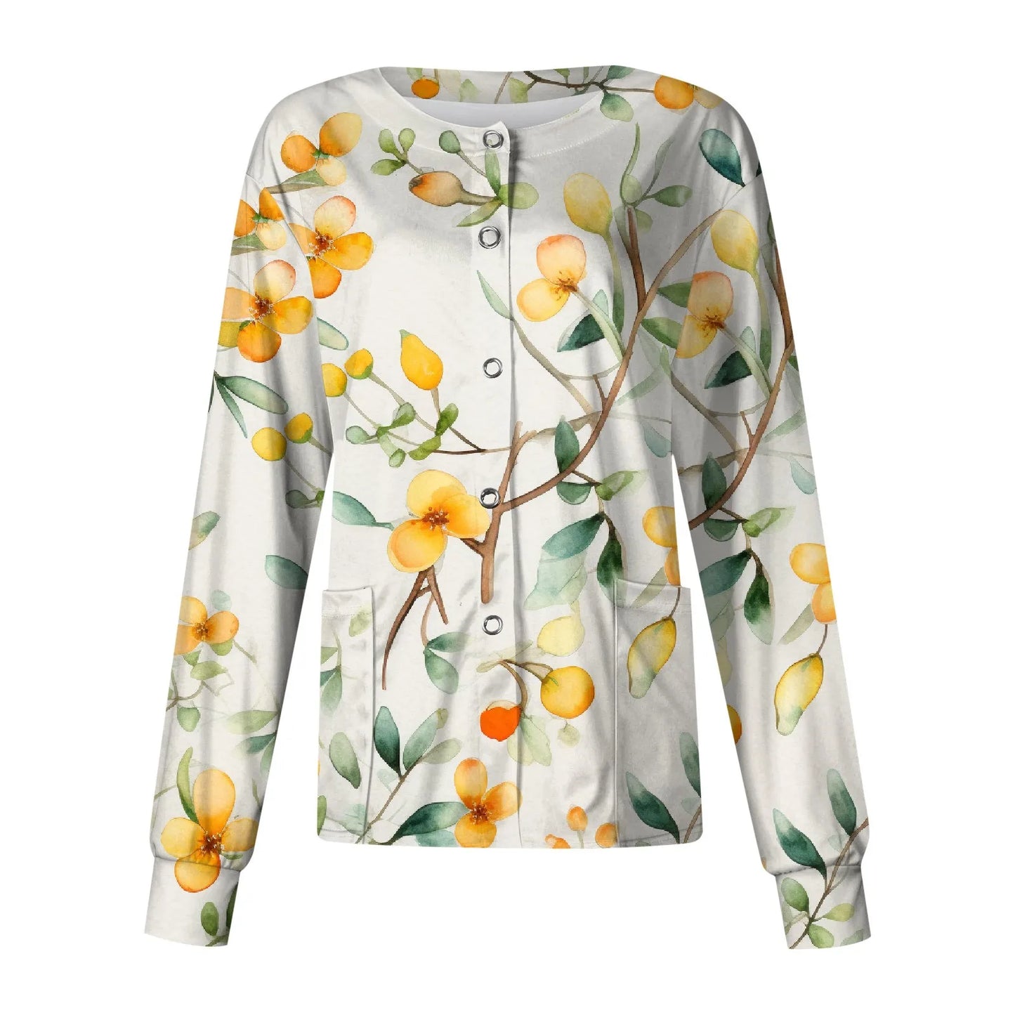 Casual Long Sleeve Nursing Work Clothes Single Breasted Floral Print Cardigan Top Jacket