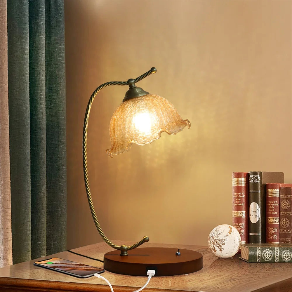 Mid-Century Glass Flower Desk Lamp for Bedside Table Lighting