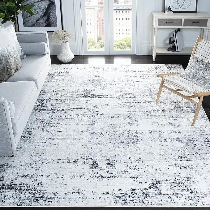 8ft x 10ft Ivory & Blue Rug Modern Abstract Design