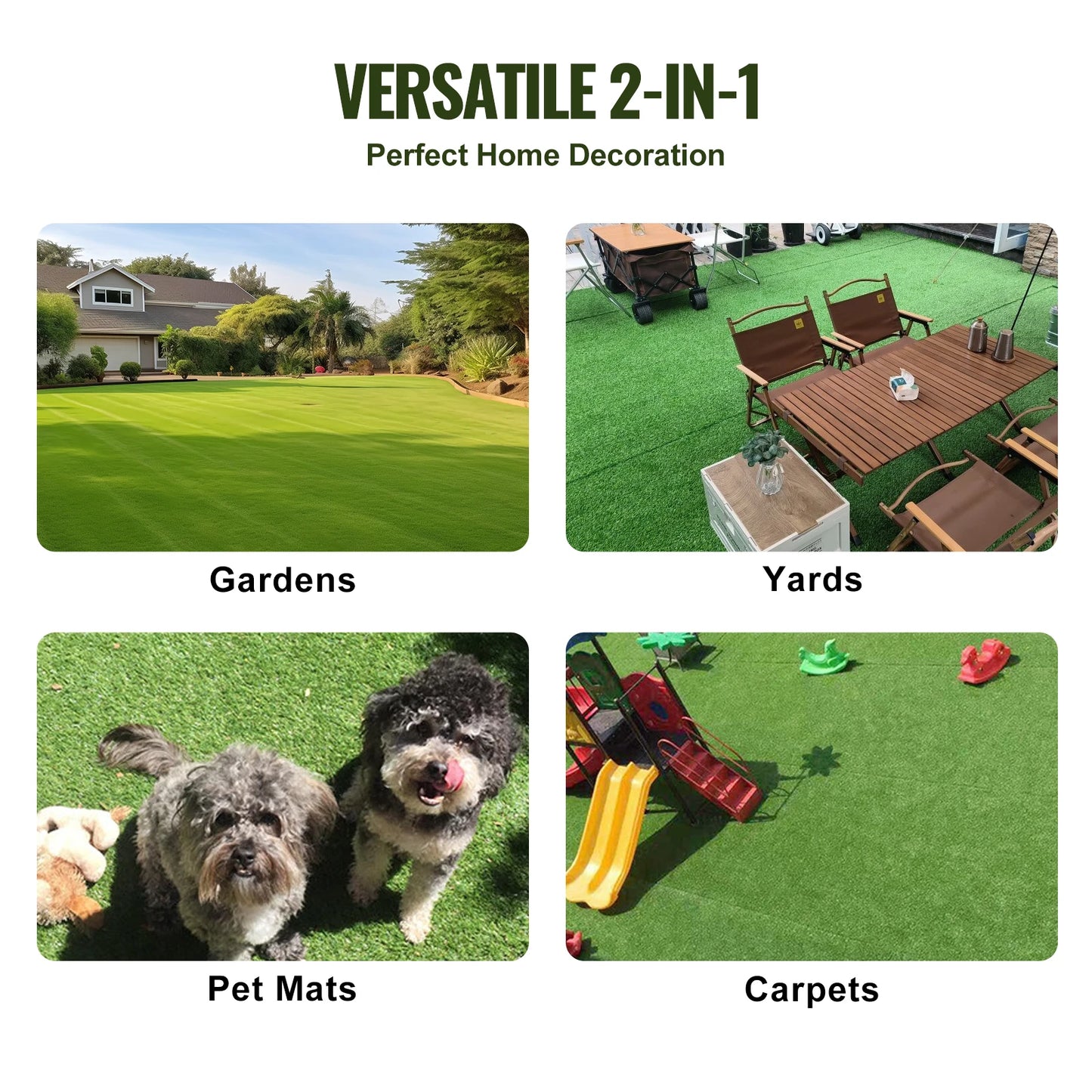SucceBuy Artifical Grass Rug Green Turf 1.38/1.57" Fake Door Mat Outdoor Patio Lawn