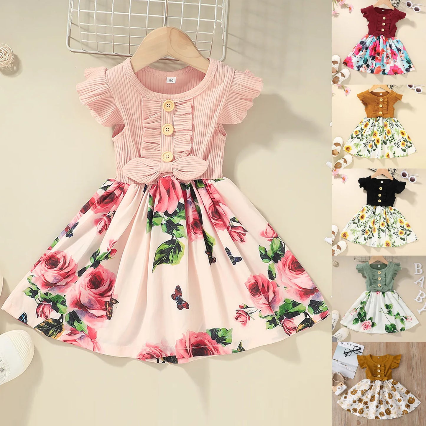 Baby Princess Party Dresses for Girls Flower Elegant Ruffle Sleeve Children