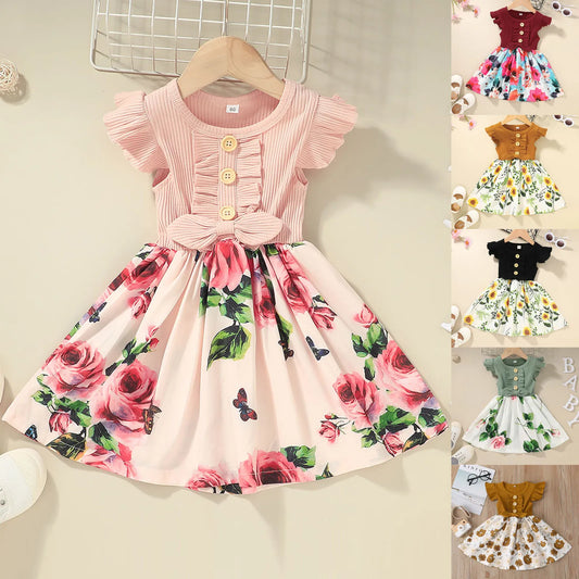 Baby Princess Party Dresses for Girls Flower Elegant Ruffle Sleeve Children