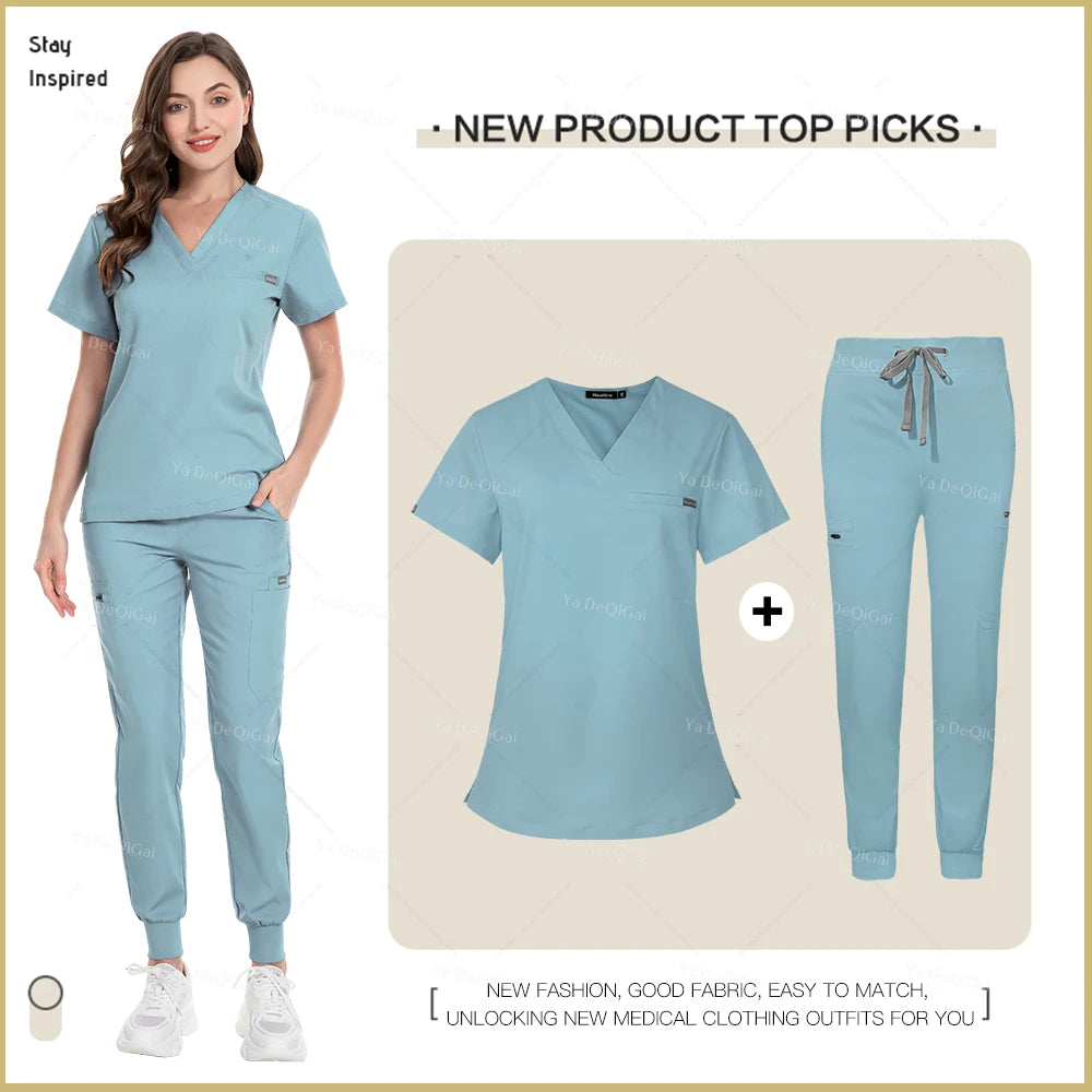 New Nurse Uniforms Women Men Casual Jogger Pants Set Pharmacy, Medical Doctor Nursing Uniform  Suit