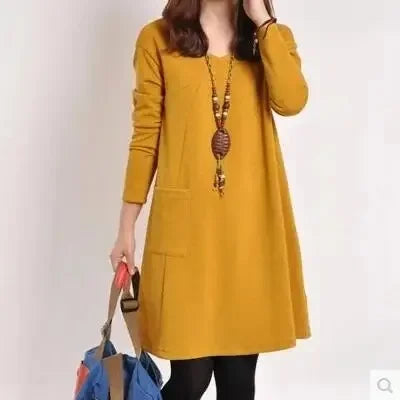 Loose Fit Long Sleeve Knee Length Dress For Women Autumn