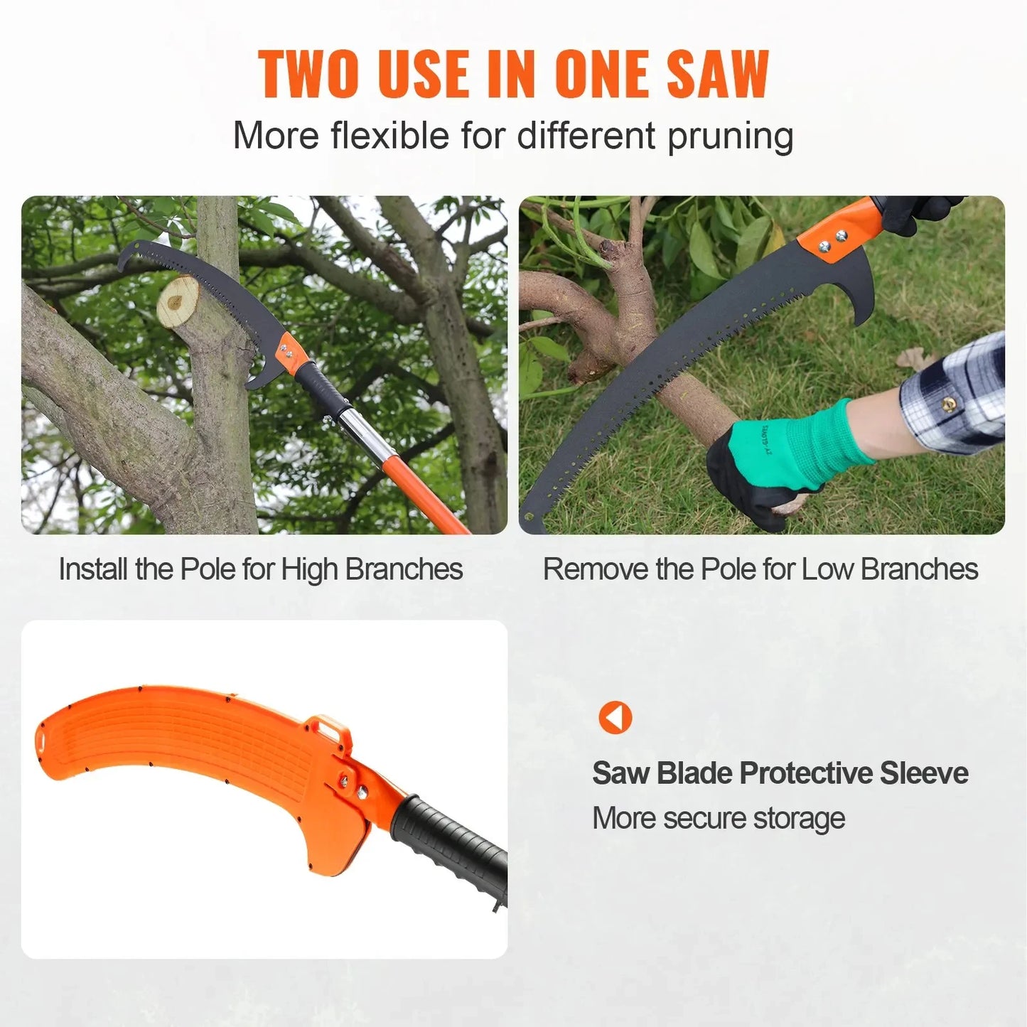 VEVOR Manual Pole Saw 7.3-27 ft Extendable Tree Pruner
