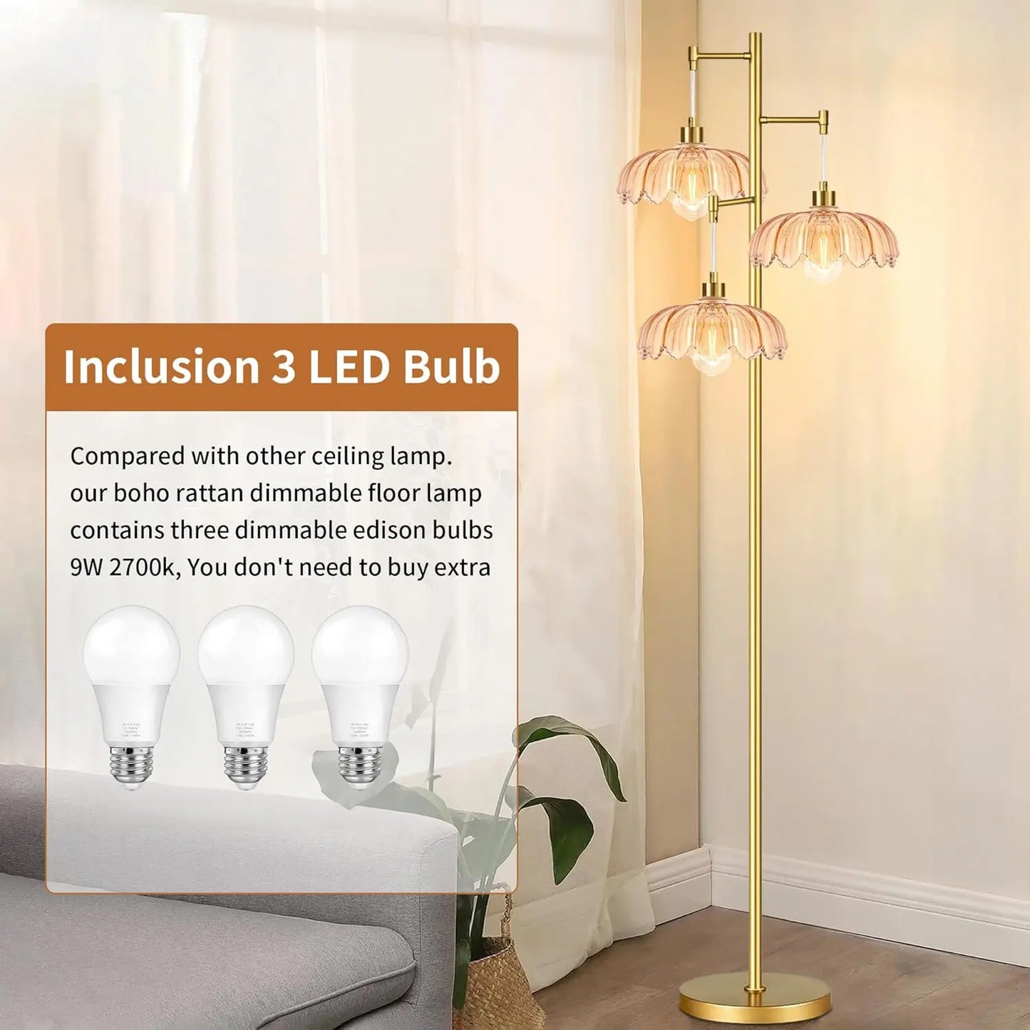 Modern Floor Lamp Tree Design 3 Lights for Living Room