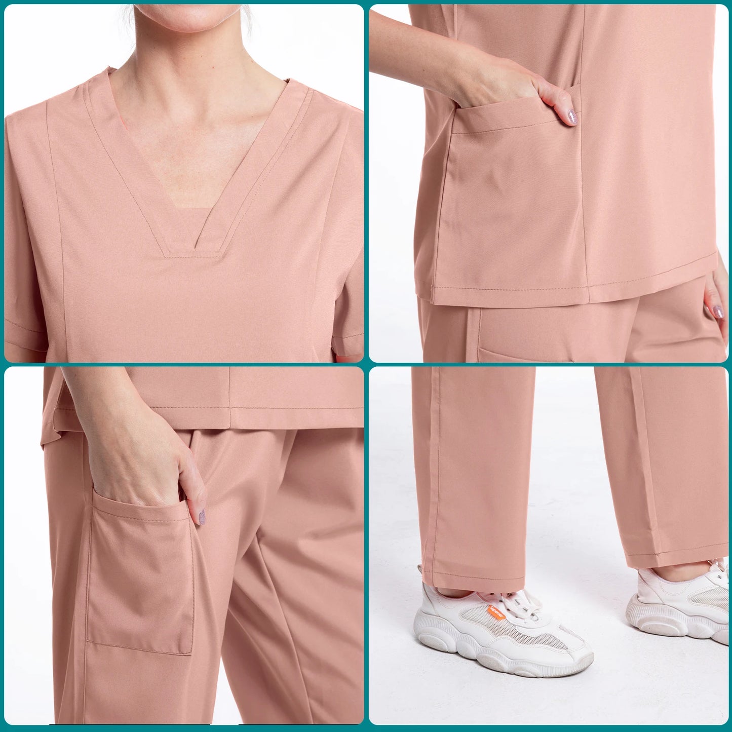 Women Medical Scrub Set Twill Polyester Spandex Nurse Uniform