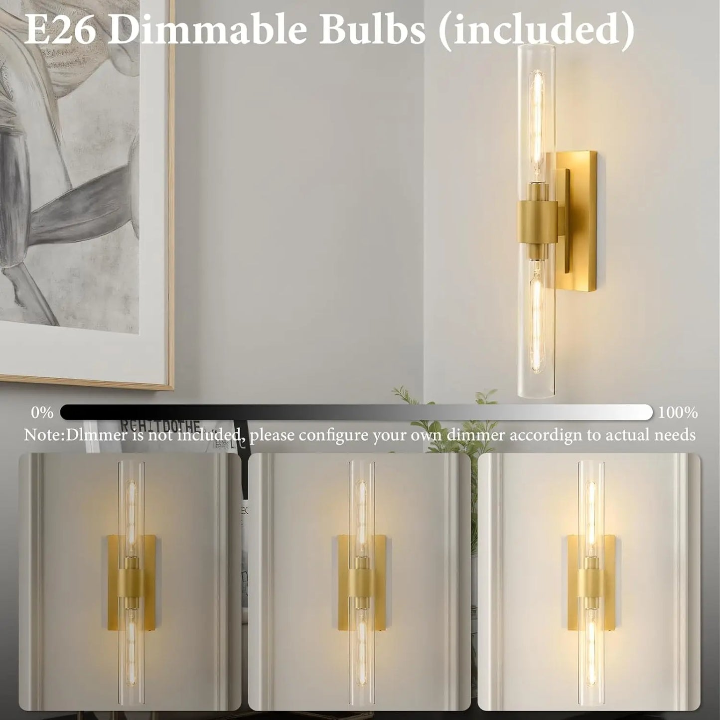 Wall Sconce Set Of 2 With Clear Glass Tubes Dimmable